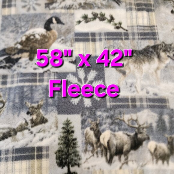 Vintage Mountain Wildlife Heavy Super Soft Fleece Fabric Material - 58" x 42" - Picture 5 of 5